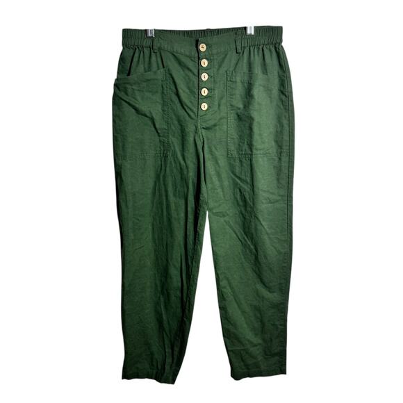Lintico Linen Simple Button Fly Trouser HEIDI Women L Forest Green Coast Minimal - Picture 1 of 9